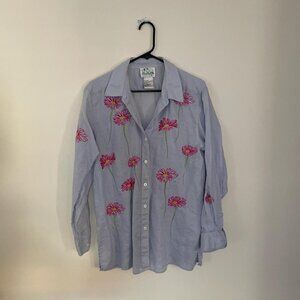 Vintage 80’s long sleeve button up shirt with floral appliqués